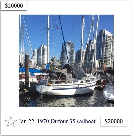 Sales listing for a 1970 Dufour 35 sailboat