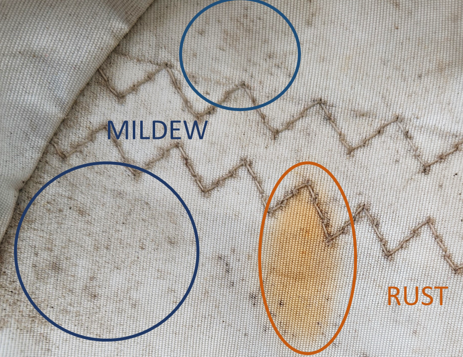 mildew and rust stains on sail