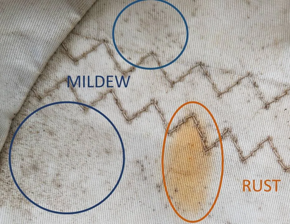 mildew and rust stains on sail