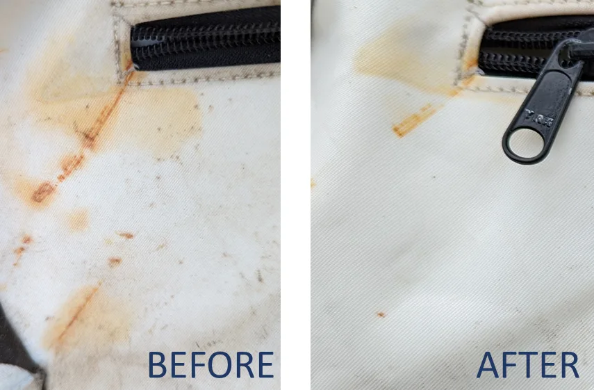sail cleaning rust stain before and after