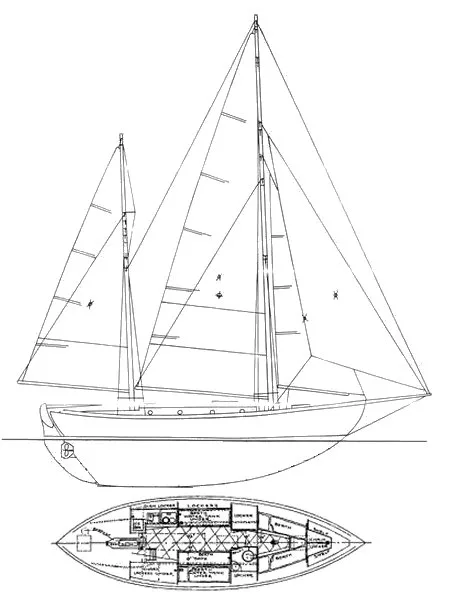 Drawing of Ingrid 38 sailboat