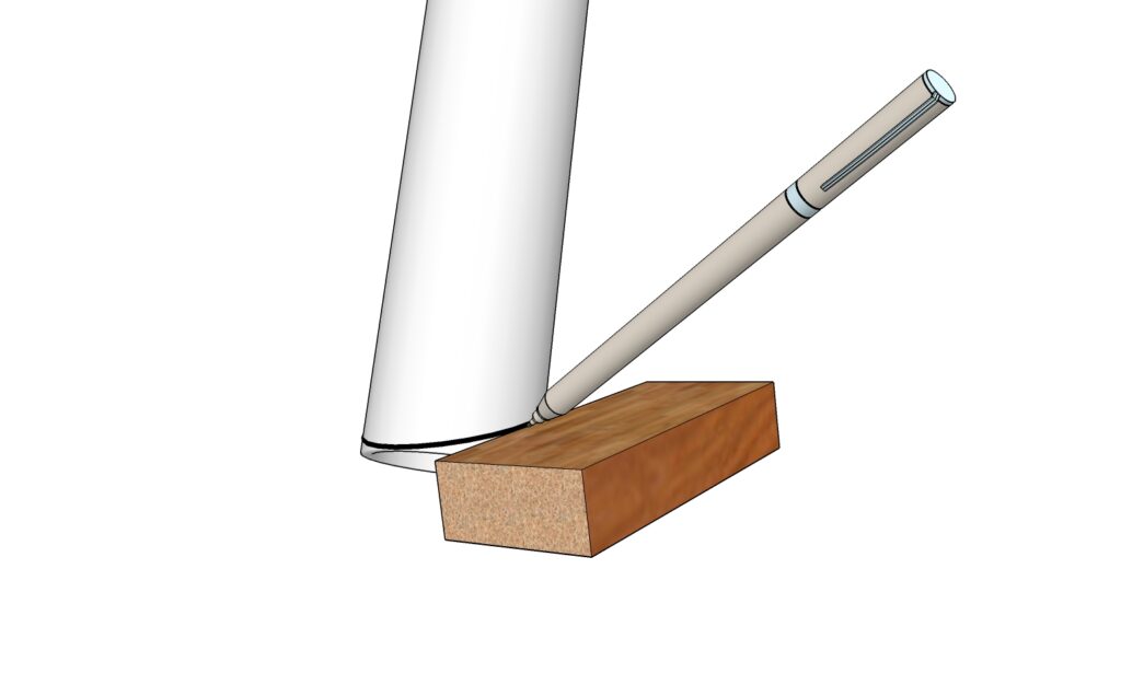 illustration of scribing a line onto a tube using a wooden block